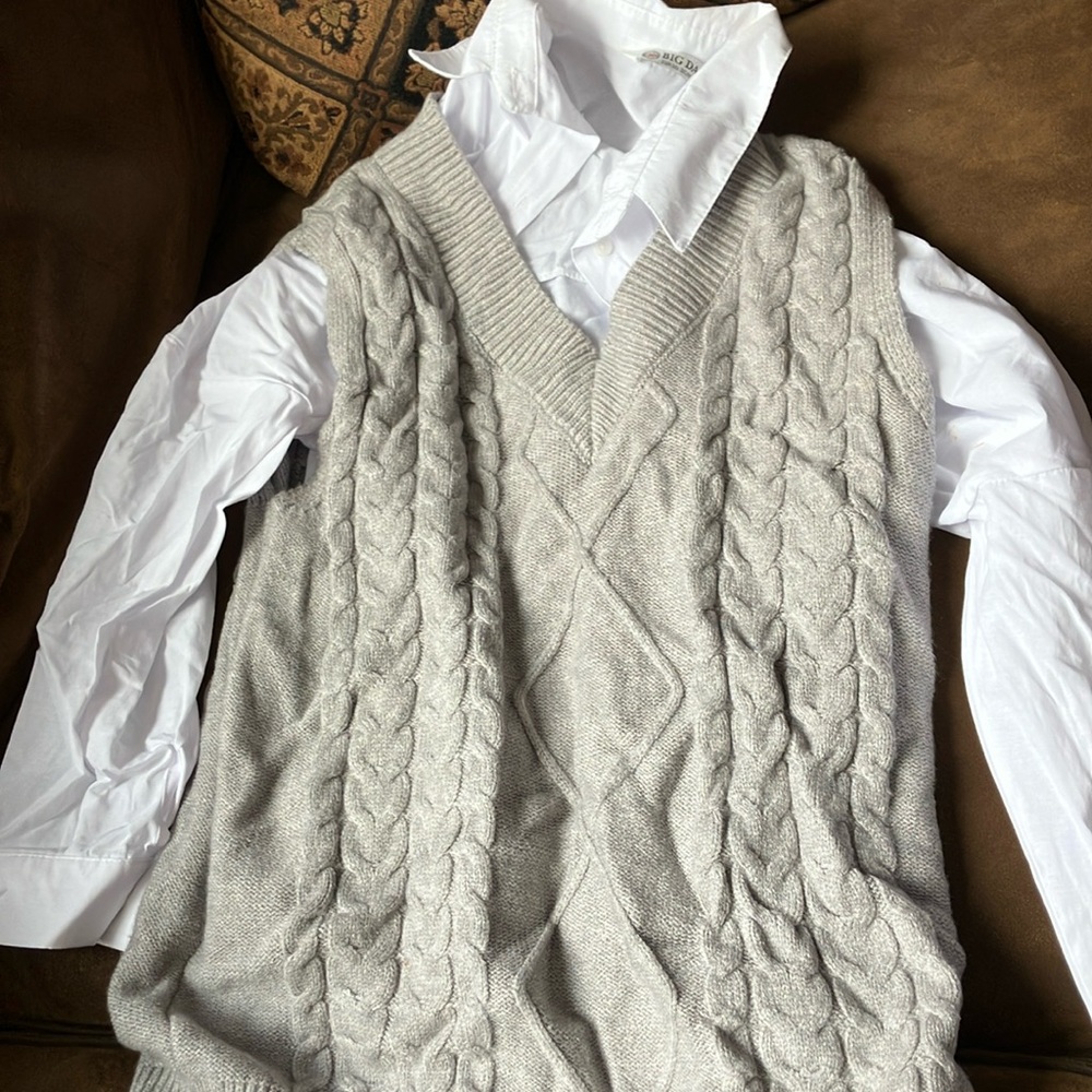 Women’s white button down shirt with vest